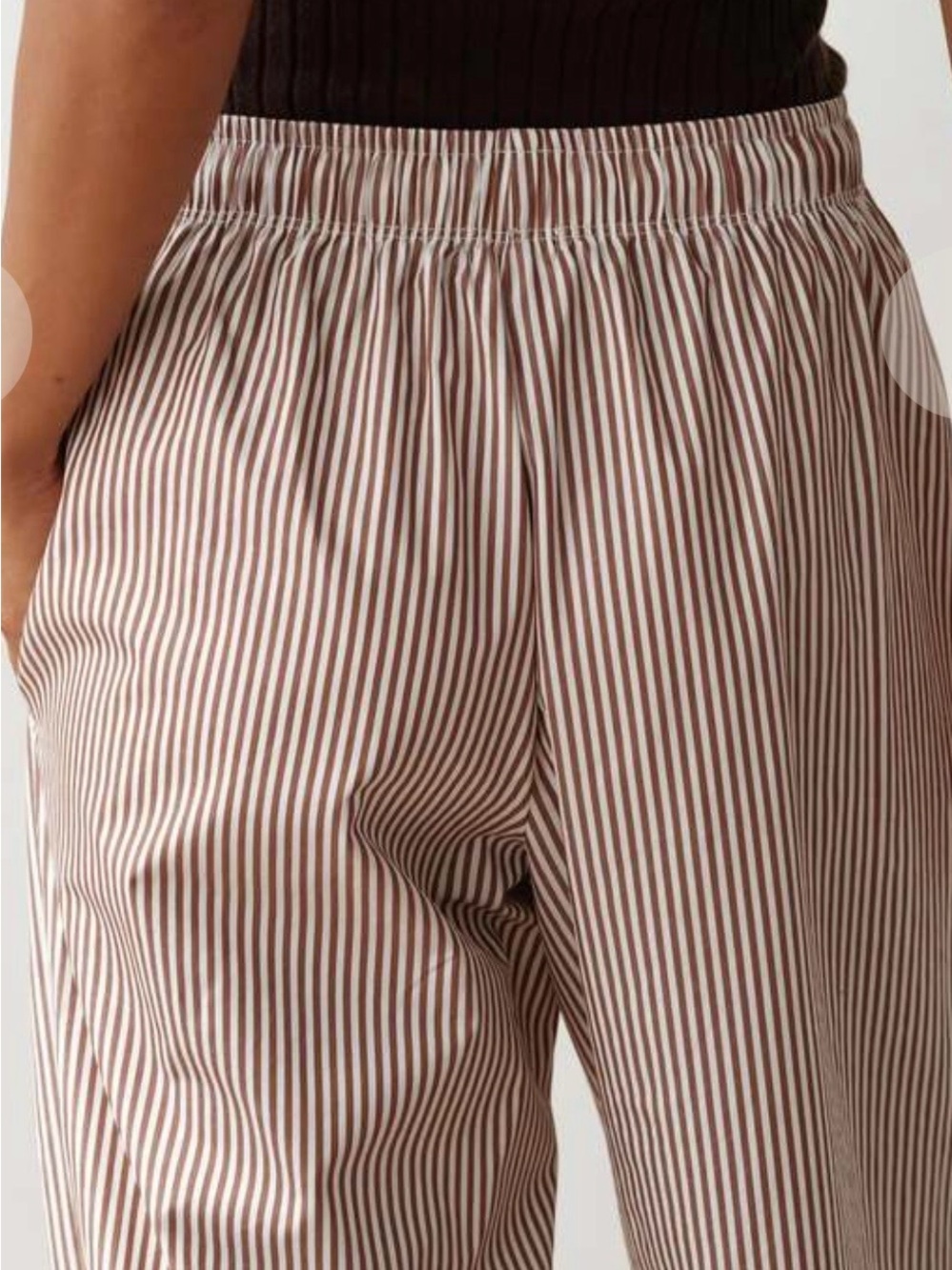 DONNI. Taupe and White Pinstripe Wide-Leg Drawstring Pants - Picture 4 of 4